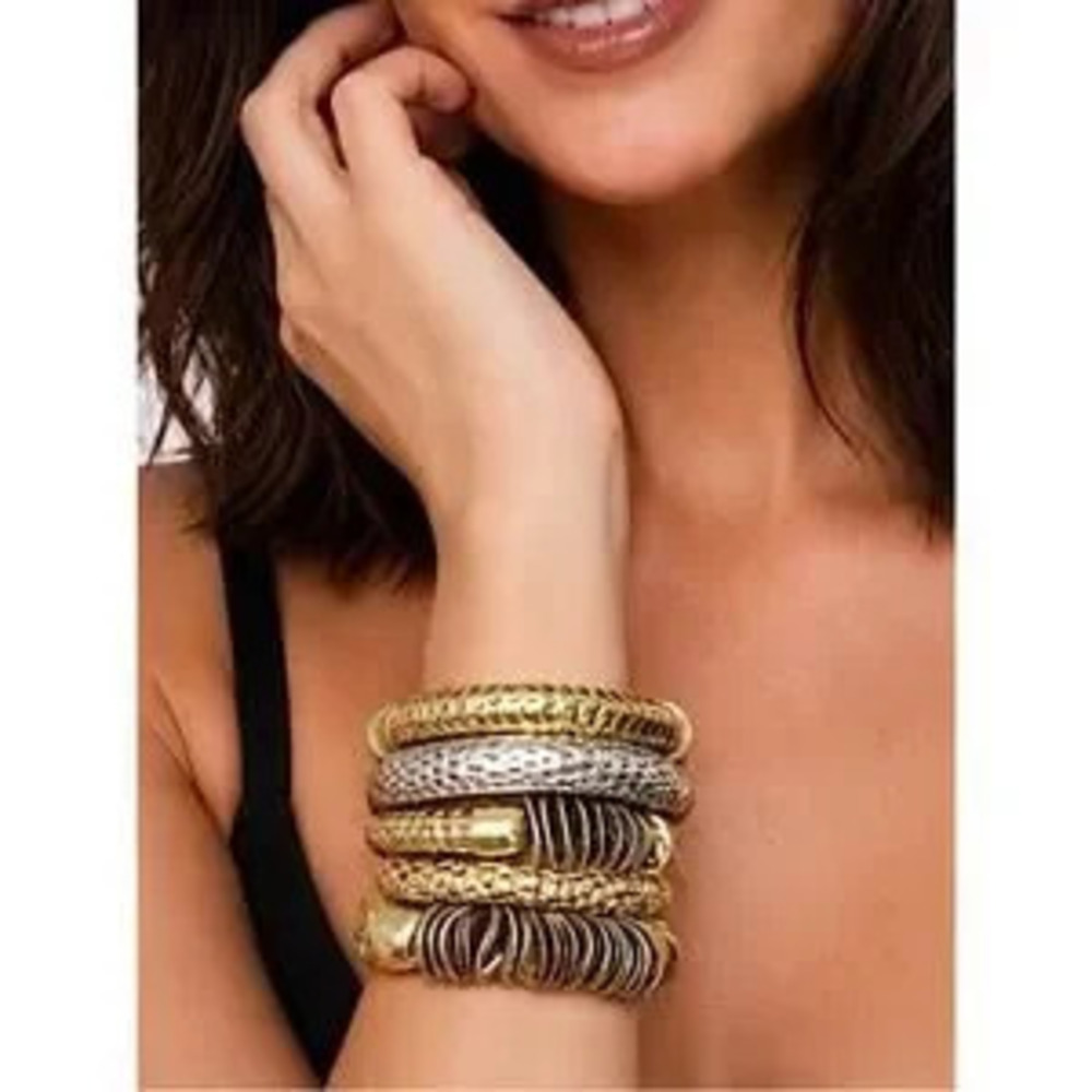 Mixed Metal Mesh Bangle Bracelet Set Stackable Boho Luxe Statement Cuff Set